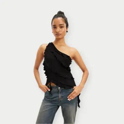 Monki Asymmetric Frilled Top