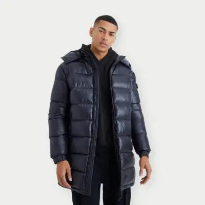 boohooMAN.com Longline High Shine Padded Puffer with Hood